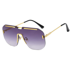 European American Trendy Square <b>Large</b> <b>Frame</b> One-Piece Sunglasses for Women High-End Rimless Metal with Custom Logo Glass Lenses - Product Image 5