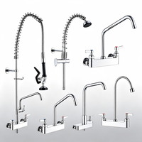 Keran Dapur Komersial Spring Pre Rinse, Terpasang di Dinding, Dua Gagang, Tugas Berat, Semprotan Tarik, Keran Mixer Wastafel Dapur