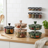 Étagère à épices rotative à 2 niveaux en acier inoxydable, organisateur de condiments tournant à 360°, carrousel à condiments, bocaux en verre pour armoire de cuisine