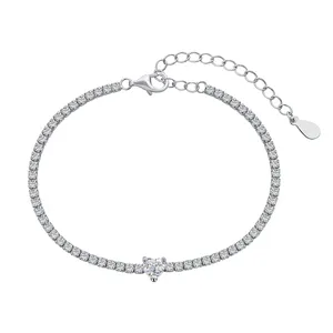 Dylam Charm Jewelry Accessories S925 Silver Rhodium Plated 5A Grade Cubic Zirconia Classic Tennis Bracelet for Women