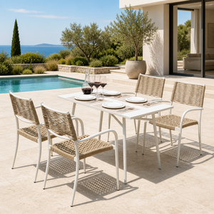 Set Moderno Minimalista per Soggiorno: Tavolino Rotondo e <span class=keywords><strong>Tavolo</strong></span> da Pranzo Lungo con Struttura in Lega di Alluminio e Acciaio al Carbonio, Piano Bianco - Product Image 4