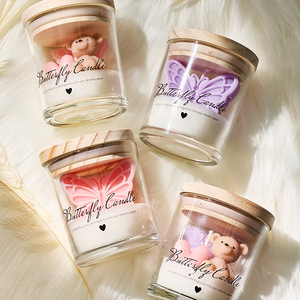 Butterfly Bear Shaped Scented <b>Candle</b> Glass Jar With Wood Lid Custom Color Fragrance Soy Wax <b>Candle</b> Home Table Decor <b>Gift</b> - Product Image 1