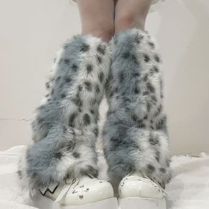 Chauffe-jambes en fausse fourrure à pois léopard pour femme, style Y2K, pour soirée en boîte de nuit, cosplay, couvre-jambes chauds, chaussettes - Product Image 1