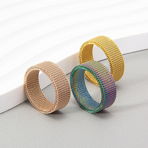 OEM new jewelry standard beautiful <b>titanium</b> steel woven mesh deformation <b>ring</b> 8MM vacuum plating does not fade - Product Image 3