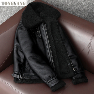 Пальто из натурального меха дубленки TONGYANG, мужское 100% пальто, коричневое, черное, утепленное, зимнее, утепленное, летное пальто из овчины - Product Image 3