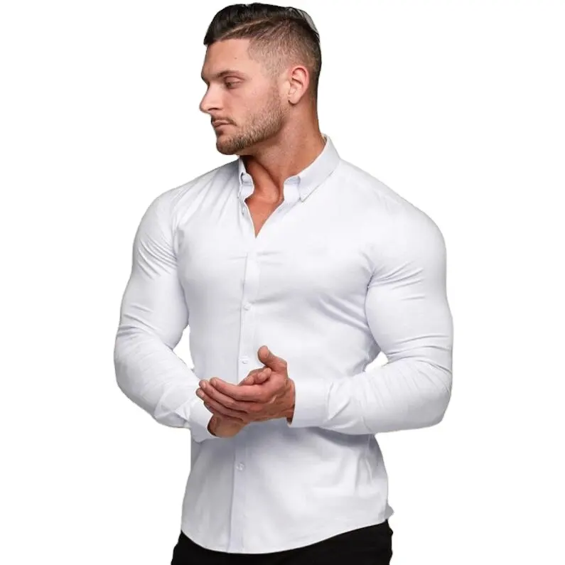 High quality Mens Elastic white non iron dress shirt wrinkle free shirts