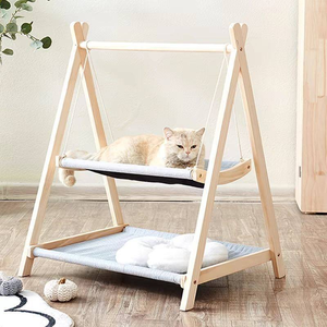 Cama Columpio Elevada para Gatos con Diseño <span class=keywords><strong>de</strong></span> Árbol <span class=keywords><strong>de</strong></span> Pino, Cojín Lavable <span class=keywords><strong>de</strong></span> Alta Resistencia, Torre <span class=keywords><strong>de</strong></span> Juego Independiente para Mascotas, Estructura Triangular Estable - Product Image 2