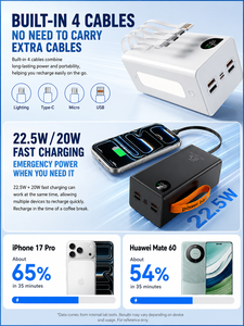 <span class=keywords><strong>Batterie</strong></span> <span class=keywords><strong>externe</strong></span> HYTO en gros 22,5 W à charge ultra-rapide, grande capacité 50000 mAh avec câbles intégrés - Product Image 3