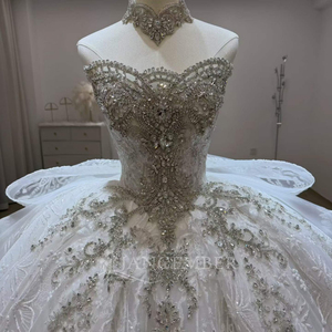 Robe de mariée élégante Lsjj145 en ivoire, style princesse, avec corsage perlé, broderie florale et traîne en tulle superposé, Jancember - Product Image 4