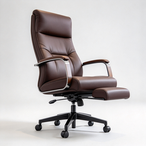 Brown High Back Executive Office <b>Chair</b> Ergonomic Swivel <b>Reclining</b> Leather Desk Seat with Footrest for Home Office - Product Image 2
