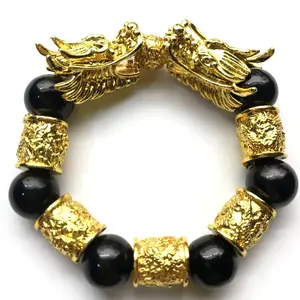 Pulseira masculina 3d de ouro, bracelete com contas de transferência dourada