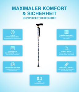 Bâton de marche multifonctionnel en aluminium 6061, tige de 97 cm, poignée en plastique à 5 articulations avec lumière LED, embout en caoutchouc, bâton de randonnée - Product Image 4