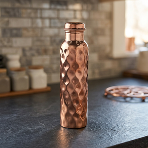 Botella de agua con infusor de té y pajita, de cobre martillado, ecológica, apta para lavavajillas, anticorrosión, con tapa, para oficina, de BS International Diamond. - Product Image 1