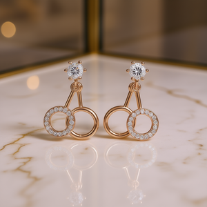 Orecchini in oro rosa con diamanti bianchi taglio brillante rotondo per matrimoni, gioielli di lusso da donna - Product Image 2