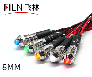 Filn 8mm 3V/6V/12V/24V chỉ số đèn xe đạp <span class=keywords><strong>LED</strong></span> IP67 Màu Đỏ màu xanh trắng CE TUV ul đèn chỉ số ánh sáng - Product Image 1