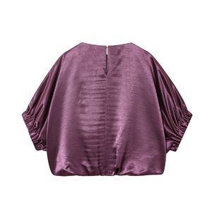 PB&ZA Donna 2025 Nuova Moda Camicette in Seta Satinata Stile Palloncino Vintage con Maniche a Sbuffo e Elastico Posteriore, Top Chic Femminile - Product Image 2