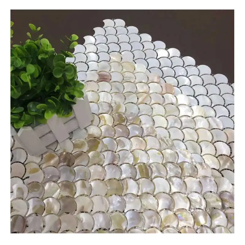 Fan shape white mother of pearl kitchen back splash decorative materials shell mosaic tiles