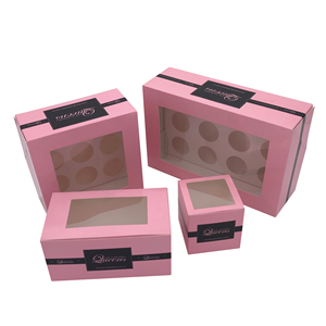 Custom Recyclable Art Paper Pink Bakery Cookie Cupcakes Pastry Box Packaging With PVC Window