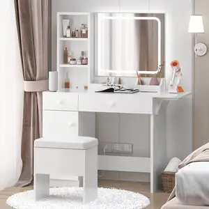 Factory Supply Modern Makeup Vanity Desk Mirror Toilet Dressing Table Set And Stool With LED Mirror For Bedroom Dressing Room