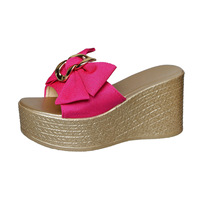 Sandales de plage à bouche de poisson grande taille pour le commerce extérieur, sandales compensées pour femmes, semelle épaisse, à enfiler, tendance, été 2025, nouvelle collection, confortables, avec nœud