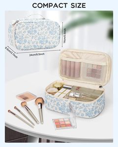 Small Floral <b>Travel</b> Makeup Pouch with Makeup Brush <b>Compartment</b> Portable Cosmetic <b>Bag</b> for Women - Product Image 2