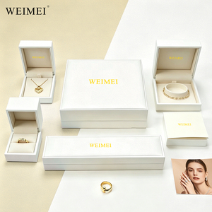 WEIMEI Elegant Ivory PU Leather Jewelry Box with Silk <b>Ribbon</b> Paper Bag <b>Wedding</b> Engagement Ring Necklace Gift Packaging Box - Product Image 5