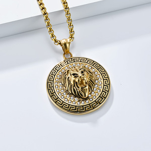 Hip Hop Stainless Steel Gold-Plated Lion Head Necklace Jewelry Trendy Non-Fading <b>Titanium</b> Steel Pendant Wholesale - Product Image 4
