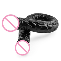 Dildo de Silicona Realista Erótico Extra Largo de 55 cm XXL, Negro, Doble Cabeza, Vibrador, Impermeable