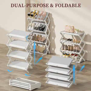 HAIXIN 2 types d'assemblage pliable à 4 niveaux étagère à chaussures et à bottes organisateur de stockage - Product Image 2