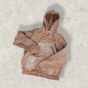 Personalizado de alta calidad Streetwear Zip up Sudadera con capucha Vintage de doble capa de lavado ácido Sun Faded desgastado Sudaderas con capucha para hombre - Product Image 1