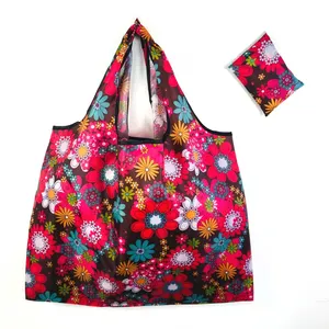 2024 Logo print large polyester Handbag Folding Reusable grocery Shopping Tote Bag pouch