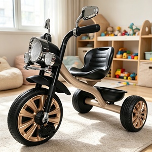 Tricycle pour enfants en plastique de style rétro, 2-6 ans, avec pédales, 3 roues, phare et panier de rangement. - Product Image 6