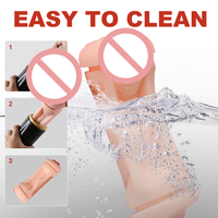 Masturbateur double extrémité 2 en 1 réaliste oral et vaginal avec doublure souple amovible, coque noire et bordure dorée, jouet sexuel masculin