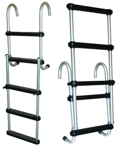 Échelle de bateau ponton pliable et amovible, en aluminium anodisé avec marches en plastique noir. - Product Image 1