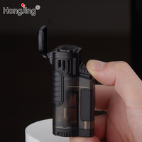 Briquet à cigare Hongjing à flamme quadruple, pistolet pulvérisateur avec couteau, perceuse, portable, extérieur, gonflable, coupe-vent