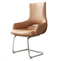 Chaise de bureau ergonomique de direction en cuir véritable marron, avec structure en alliage d'aluminium et base en bois écologique, pivotante et réglable