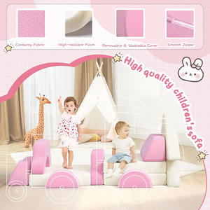 13 पीसी मोटी टॉडलर सोफे सेट, किलों के निर्माण के लिए परिवर्तनीय फोम सोफे, बेडरूम (गुलाबी) के लिए सोफे खेलते हैं, बेडरूम (गुलाबी) - Product Image 4