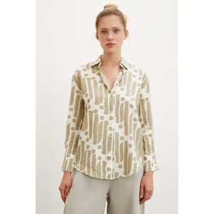 Chemise moderne à motifs en modal pour femme, kaki, décontractée, boutonnée, en tissu popeline, style quotidien - Product Image 2