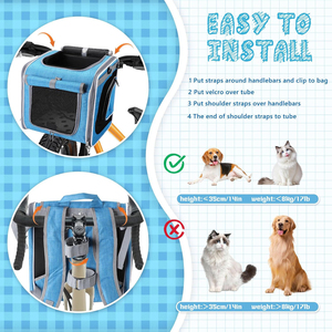 Cesta para bicicleta para perros, bolsa transportadora para mascotas, asiento de coche para gatos, cuerda de seguridad, correa de hombro ajustable, portátil, transpirable, de nailon de lujo con cremallera - Product Image 5