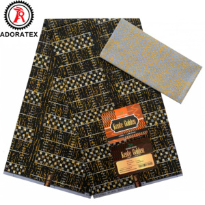 Heißer Verkauf Neue Mode Kente Goldener Stil Afrikanischer Wachsdruck Polyesterstoff 4+2 Yards für Kleidung Bekleidung Textil - Product Image 6
