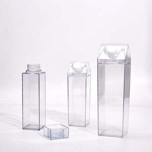 NEW Promotional 500ml PS <b>Plastic</b> Minimalist Leak-Proof Square Milk Carton Water Bottle with Lids for Party Use Dishwasher Safe - Product Image 3
