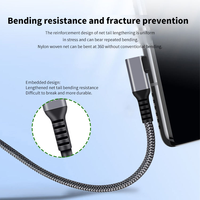 Cable de Carga Rápida USB 3.2 Tipo C de Alta Gama, 3A, Aleación de Aluminio, Revestimiento de Nailon, Ángulo Recto, Extensible
