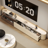 Ensemble meuble TV et table basse GECKO D068, style moderne luxueux, plateau en pierre frittée brillante, panneau MDF, élégant mobilier de salon
