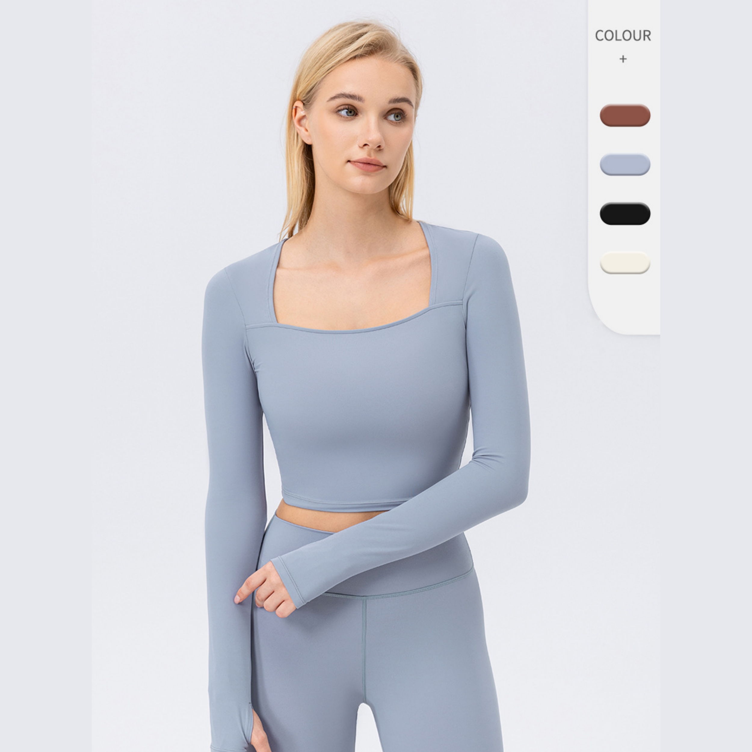 Yutuo OEM Women Sports Crop Top Long Sleeve Nylon T-shirt square Neck Tight Shirts Custom logo Gym Training Fitness Yoga Shirt