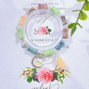 Pulsera de cuentas de imitación de jade estilo chino con nudo de bambú, pulsera de cuentas de cristal coloridas con dijes de luna y estrella, joyería para mujer - Product Image 2