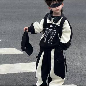 Ensemble de <span class=keywords><strong>sweat</strong></span>-shirts en molleton de coton pour bébé garçon, style sportif, couleurs contrastées, nouvelle collection automne, version coréenne tendance, mode enfant - Product Image 3