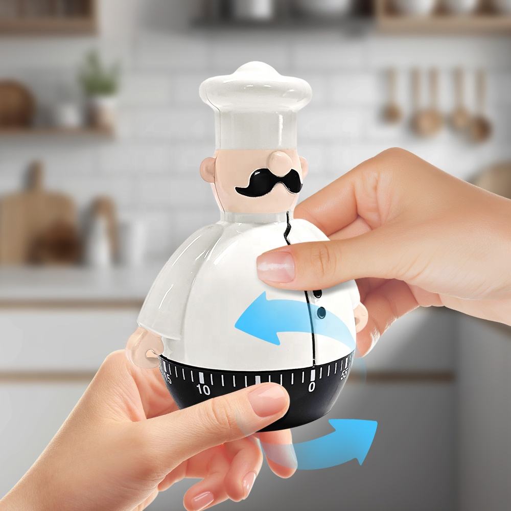 60min Countdown Kitchen Timer Cartoon Mexican Man Shape Eco-Friendly, Chef Man Mechanical Timer ABS Plastic