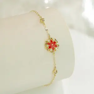 Joyería de oro 18K Lucky Five Leaf Flower Mini pulsera de flores Venta al por mayor personalizada para mujeres CLASSIC Charm Bracelets