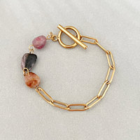 Bracelet en perles de pierre naturelle, cristal blanc irrégulier, améthyste, chaîne en acier inoxydable avec fermoir OT pour femme