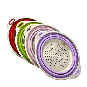 Colador plegable de silicona con fondo de acero inoxidable, cesta plegable de silicona para verduras y cocina - Product Image 6